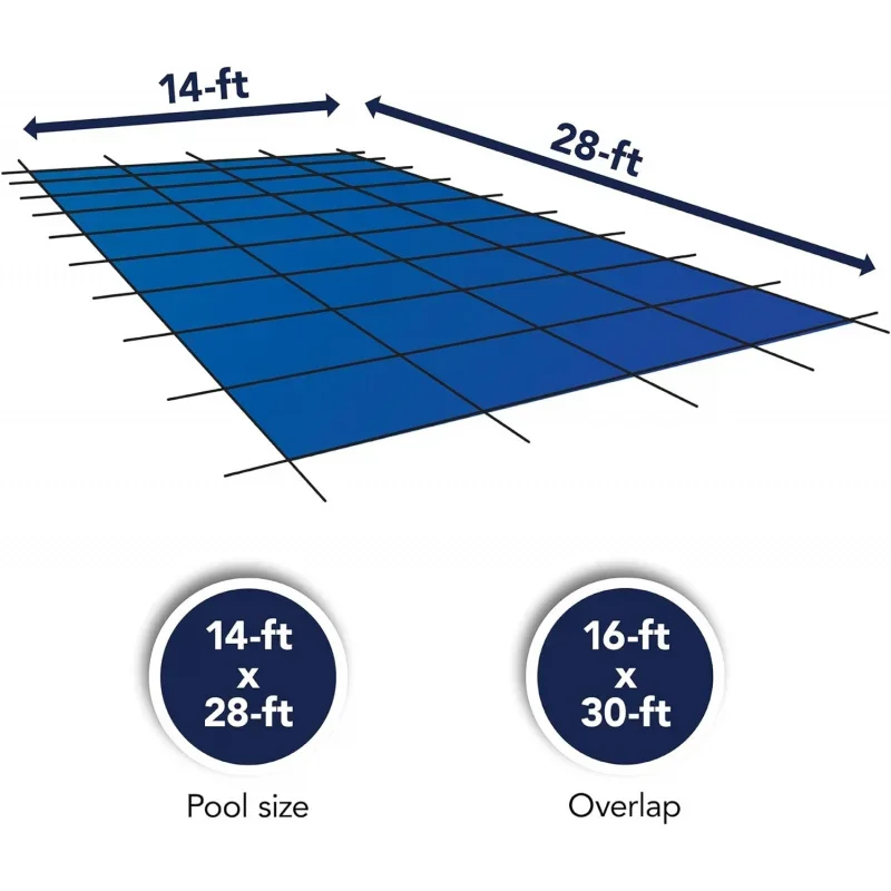 غطاء أمان مستطيل في حوض السباحة الأرضي ، غطاء بلو ، 14 قدم × 28 قدم