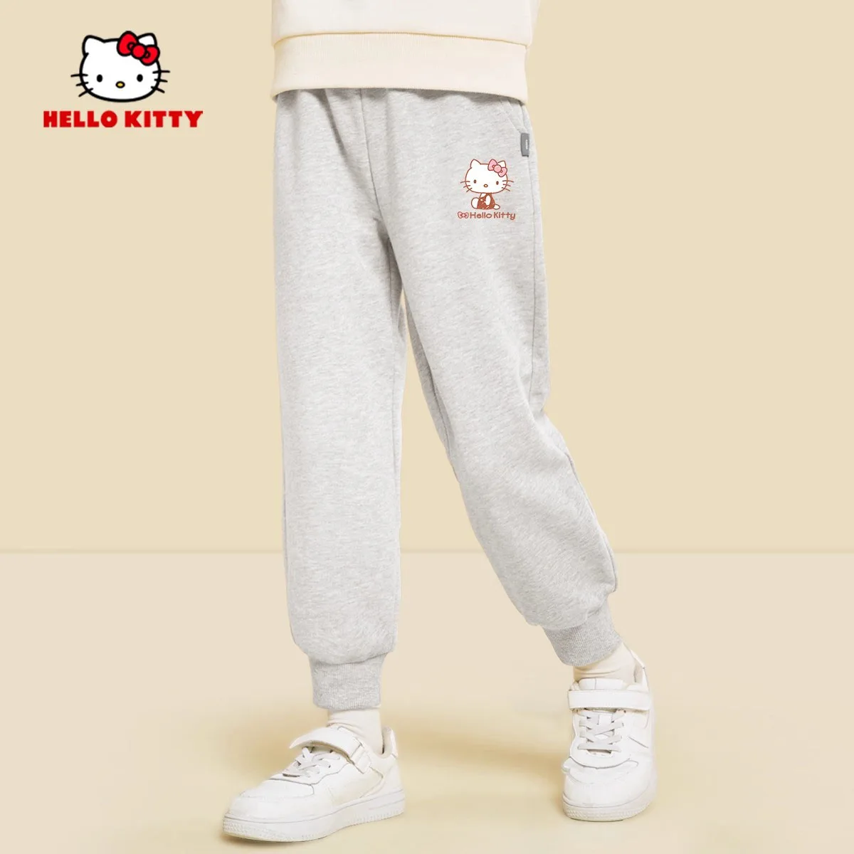 

Hello Kitty Girls' Sweat Pants Spring Autumn New Sweet Cartoon Print Children Casual Long Trousers Pink Pockets Breathable Pants