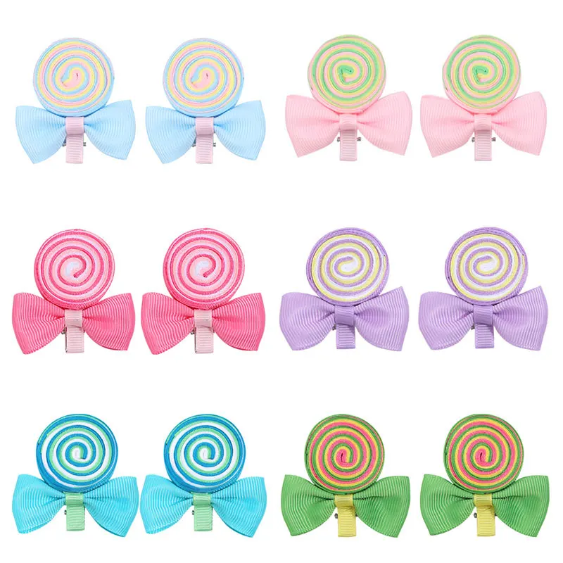 Sweet Hair Bows Clip For Girls Lollipop Hairpins Rainbow Candy Barrettes Headwear Childrens Hair Clips Hair Accessories