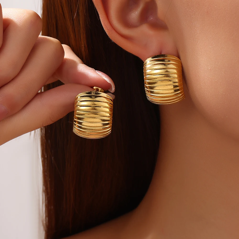 316L Stainless Steel Chunky Texture Dome Hoop Earrings for Women Semicircle CC Shaped Earring Female Girl Birthday Jewelry Gift