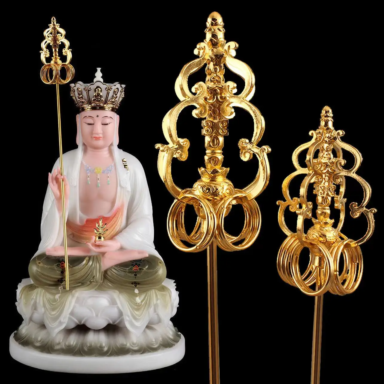 

Zen Staff Dharma Artifact, Four-sided sculpture Staff 12 Ring King Tin Staff Dharma Artifact Home Character Manufacturer Buddha