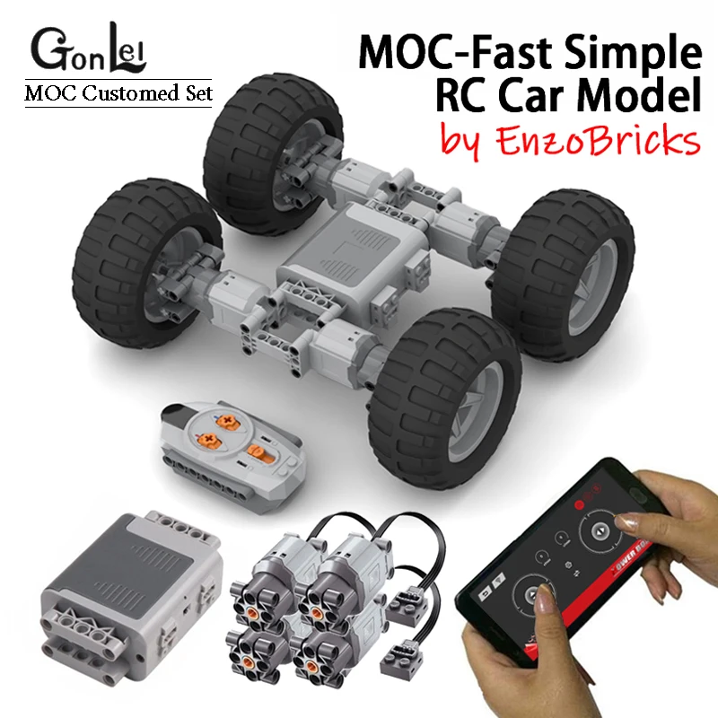 

Technical MOC - Fast Simple RC 4 Wheels Cars Model Drived by 4 L Motors Building Blocks DIY Creative Bricks Education Toys Gifts