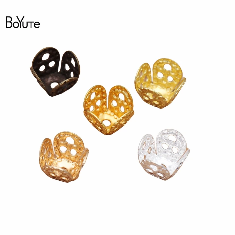 BoYuTe  (200 Pieces/Lot) Diy Jewelry Materials Supplier 8MM Filigree Flower Brass Square Bead Caps