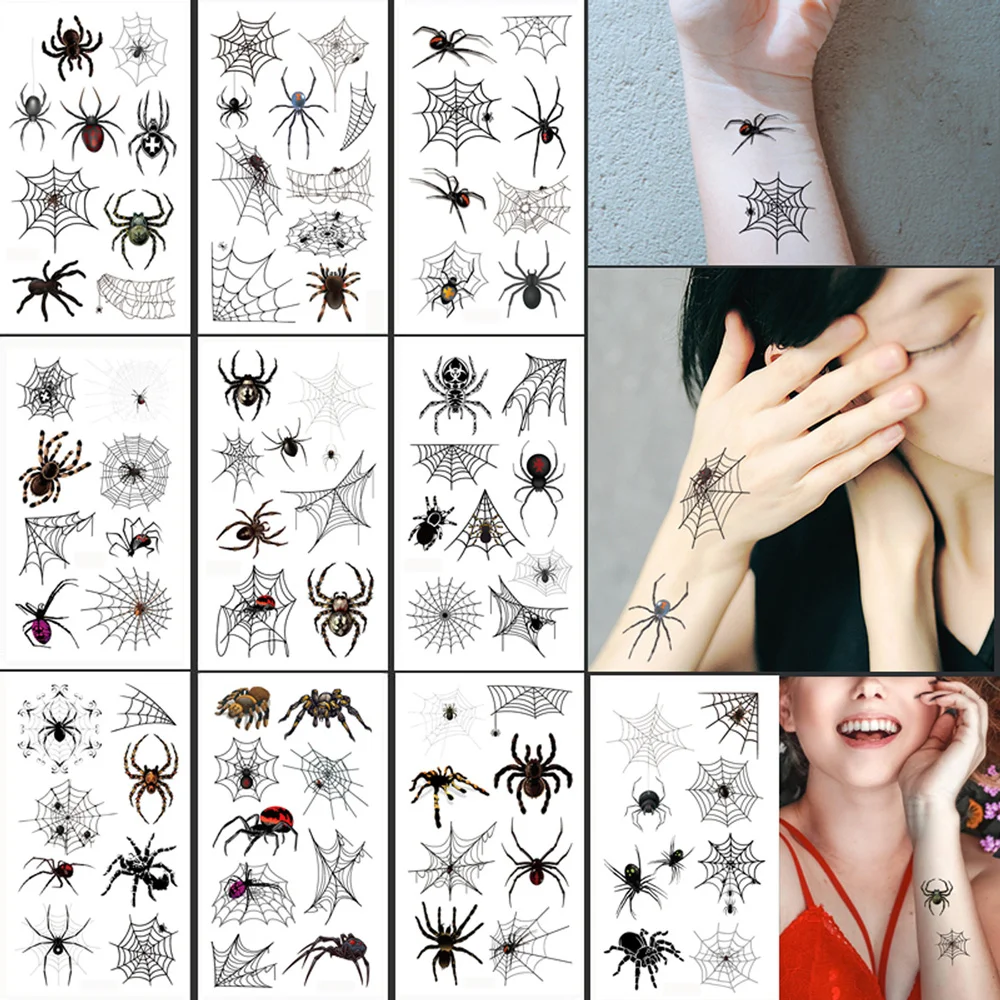 

10 Sheets Halloween Makeup Tattoo Stickers Disposable Temporary Tattoos for Halloween Party Spider Web Fake Tatoo for Hand Face