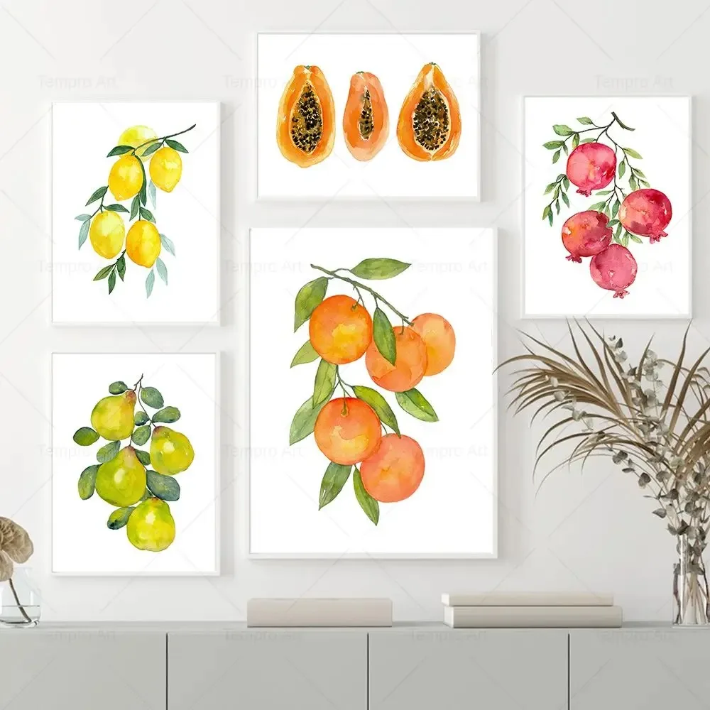Fruit Poster Watercolor Avocado Lemon Watermelon Peach Papaya Wall Art Canvas Painting Nordic Prints Picture Kitchen Home Decor