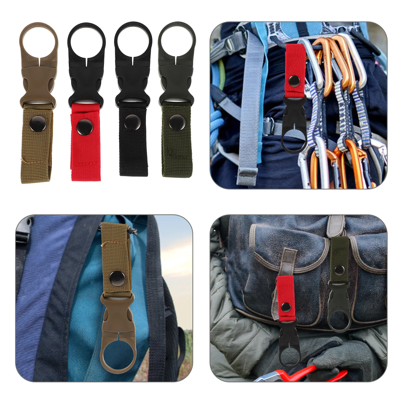 

4Pcs Outdoor Water Bottle Hanging Buckle Nylon Strap with Carabiner Clip for Hiking Camping Water Bottle Key Holder