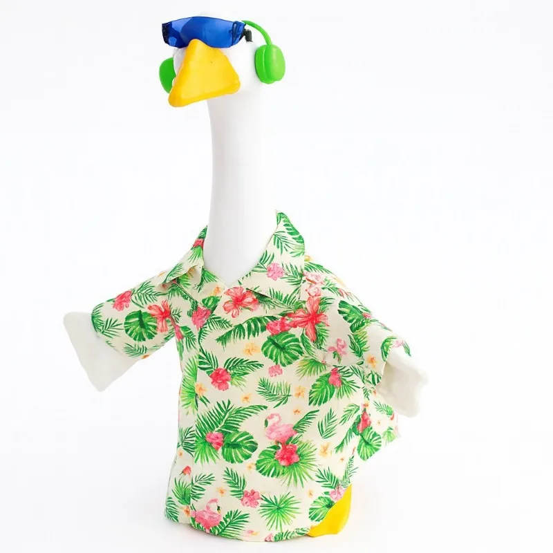 Camisa floral con estampado de flamencos y gansos para decoración de porche, 3 piezas, disfraz de fiesta de verano en la playa, compatible con estatuas de gansos blancos de 23 pulgadas, decoración para jardín y patio exterior.