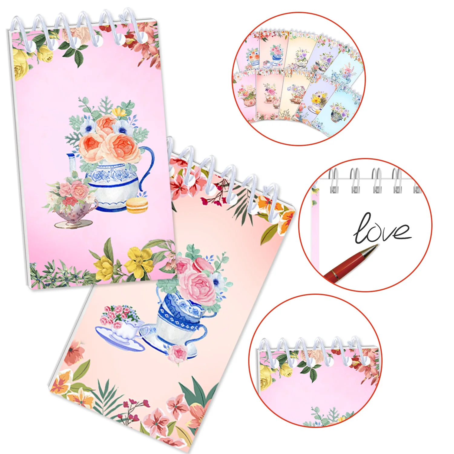 

Teapot Flowers Mini Spiral Pocket Notebooks Memo Pad Coil Booklet Notepads For Kids Gifts Party School Diaries
