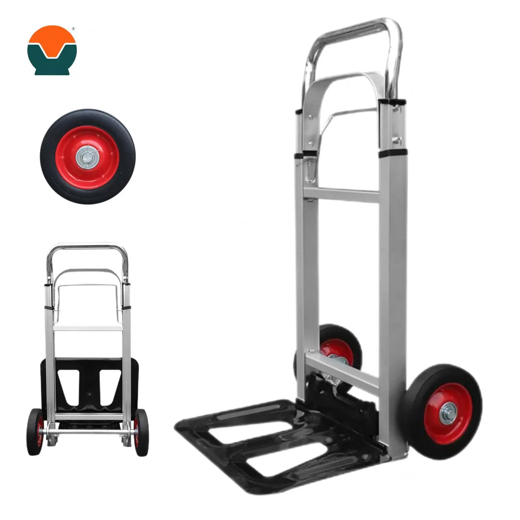 Folding Hand Trolley 2-Wheel Aluminum+PP Foldable 80kg Load Capacity Industrial Tools Sack Truck Professional Transport Roll
