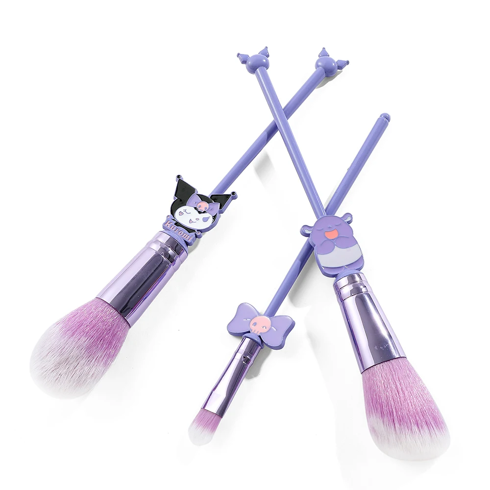 Sanrio Makeup Brush, Kuromi Makeup Brushes for Cheeks, Eye Cosmetic Foundation Brush, Girlfriend Christmas Gifts, 3Pcs