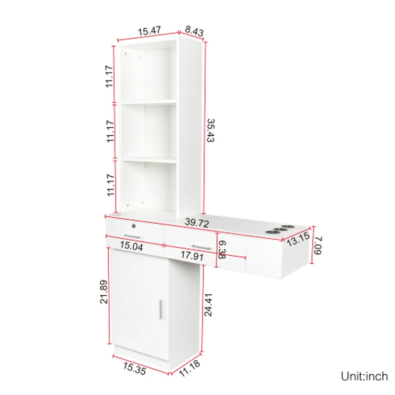 Bureau de Rangement Blanc Moderne et Simple pour Cheveux, Plusieurs Niveaux, Grand Espace