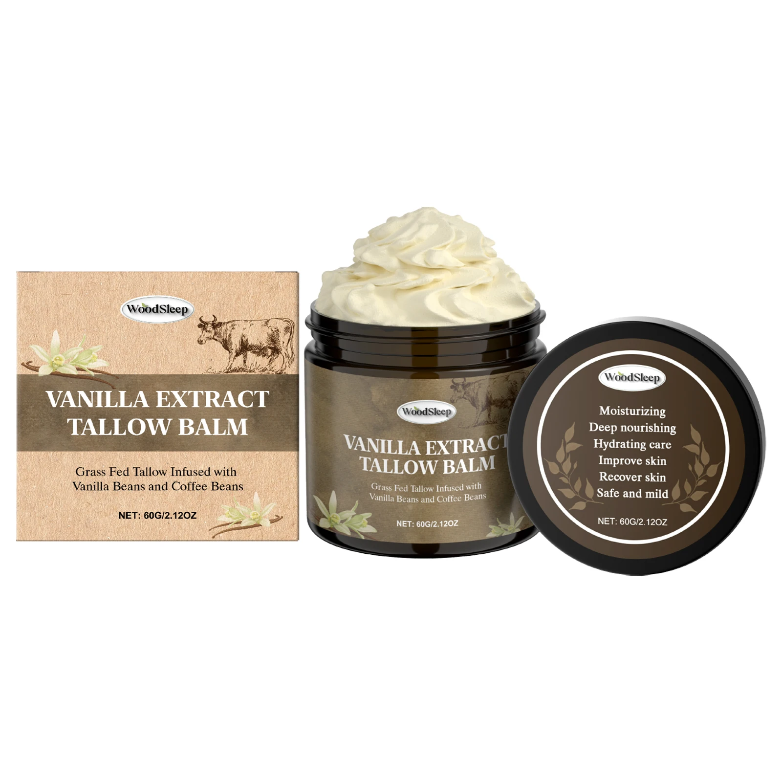 Tallow Balm Vanilla Coffee Tighten Skin Radiance Increased Moisturizing Facial Lifting Anti Sagging Beef Tallow Face Cream 60g