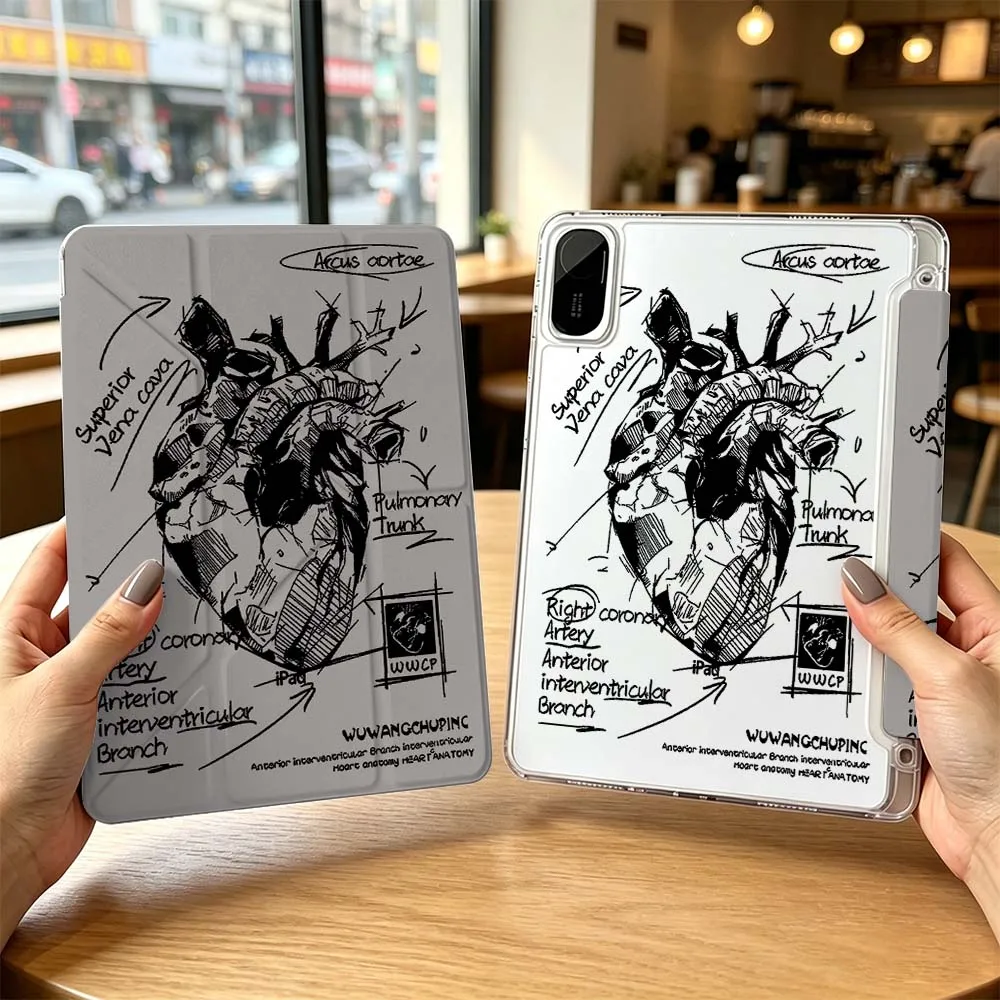 Cartoon Human Heart Sketch For Xiaomi Redmi Poco Pad 8 7 6 5 C1 SE 9.7 11.2 12.1 11 inch 3Y Tablet Case Cool