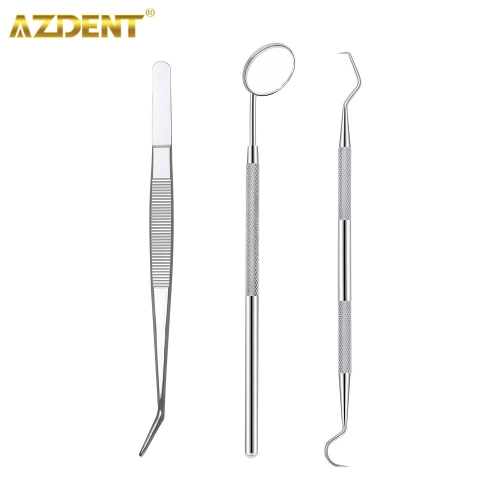 AZDENT Dental Cleaning Tools Set Mouth Mirror Stainless Steel Tweezers Elbow Probe Dentists Instrument Teeth Whitening Dentistry