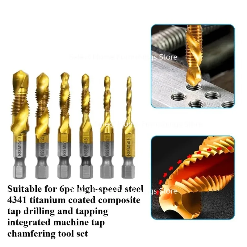 

Suitable for 6p Steel 4341 Titanium Coated Composite Tap Drilling and Tapping Integrated Machine Tap Chamfering Tool Set