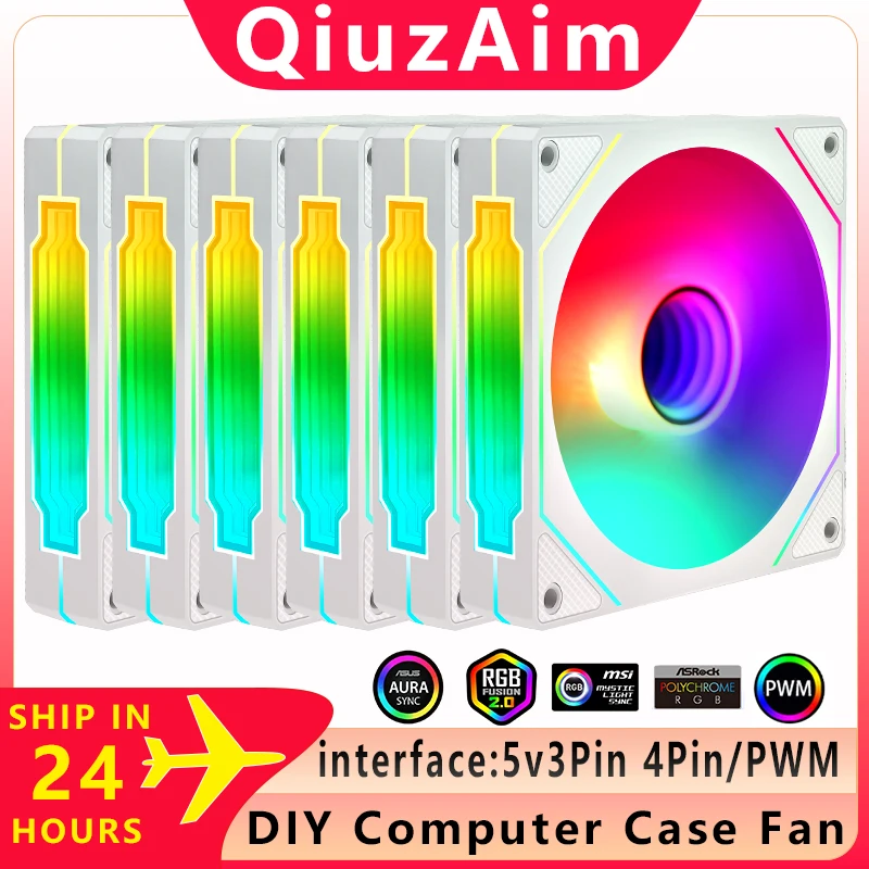 

QiuzAim 6-in-1 set suit ARGB Cyclic Mirror Light Effect gaming pc case ventilador Fan 120mm 4Pin PWM 5V 3Pin Cooler Air-Cooler