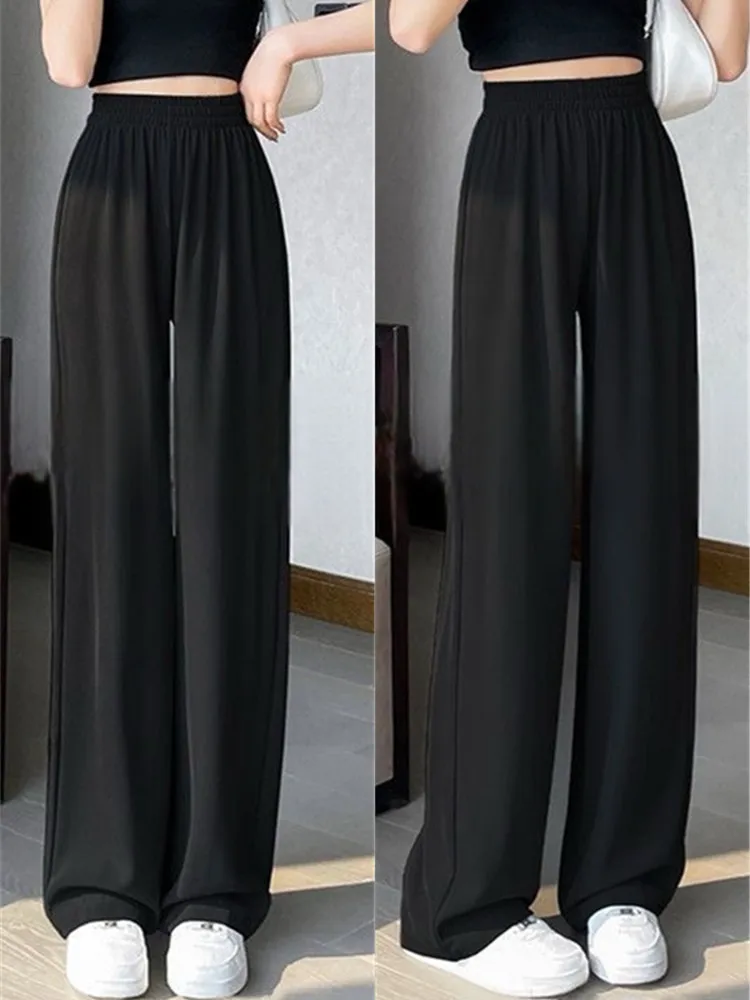 High Waist Wide Leg Pants Women's Summer Thin Loose Straight Tube Black Pants Student Nine Points Floor Length Loose Fit