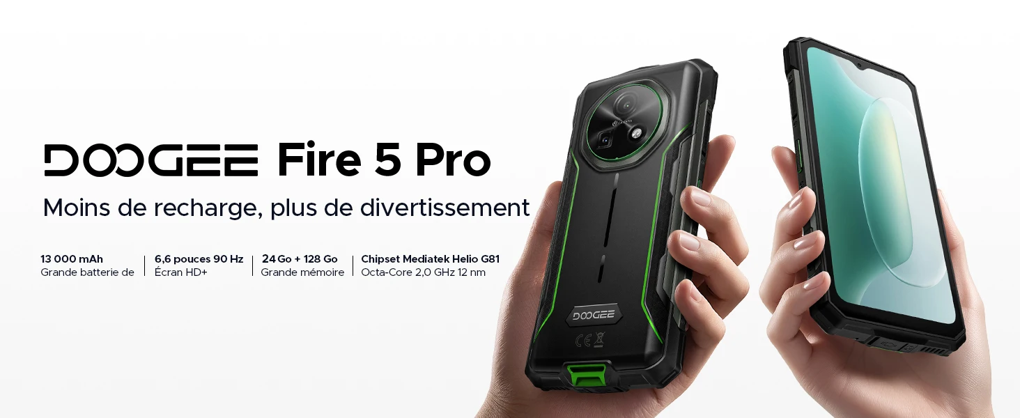 DOOGEE Fire 5 Pro Gemini Ai Rugged Phone 13000mAh Battery Helio G81 24GB RAM (4+20) 128GB ROM 6.6" 90Hz Global Version Smartphones