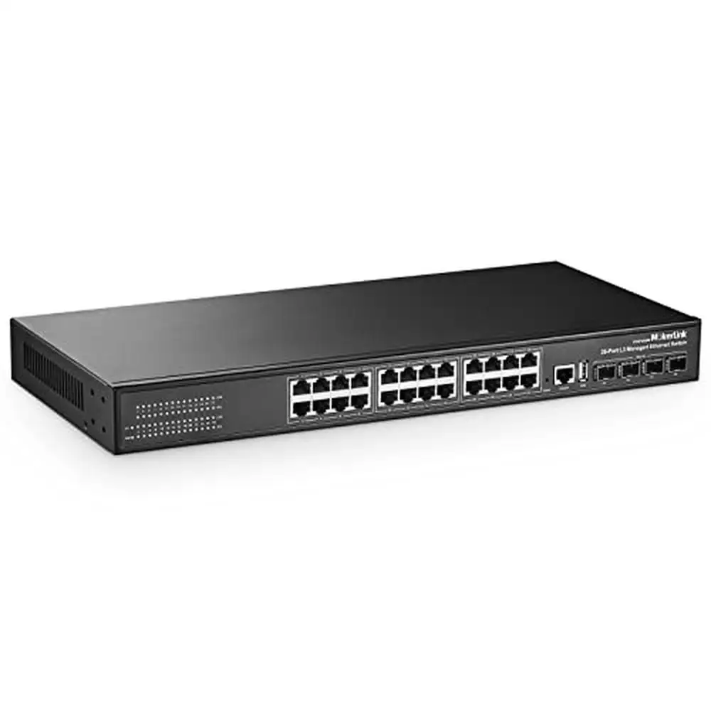 28 Port Gigabit Managed Switch with 24 Port GE 4 x 10G SFP Uplink L3 Smart Managed Rackmount Fanless DHCP High Performance L3