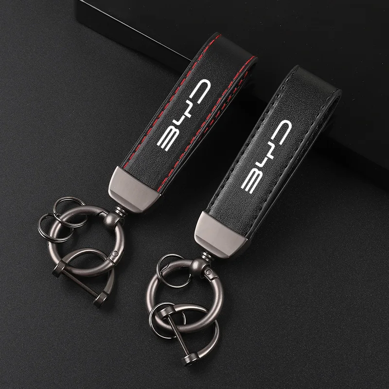 Deluxe Leather Keychain with Car Badge Keychain Pendant For BYD Atto 3 Act 3 Tang F3 E6 Dmi Yuan plus Song plus