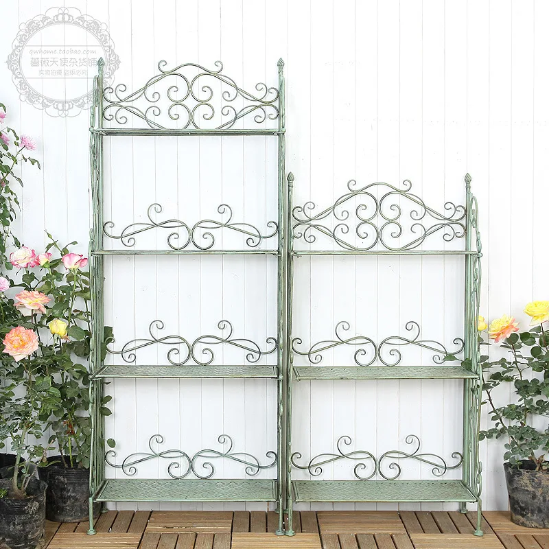 American country vintage wrought iron three or four layers flower trellises indoor outdoor garden balcony courtyard flower pot