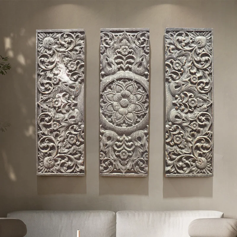American retro wood carving wall decoration living room decoration pendant creative homestay entrance combination wall hanging