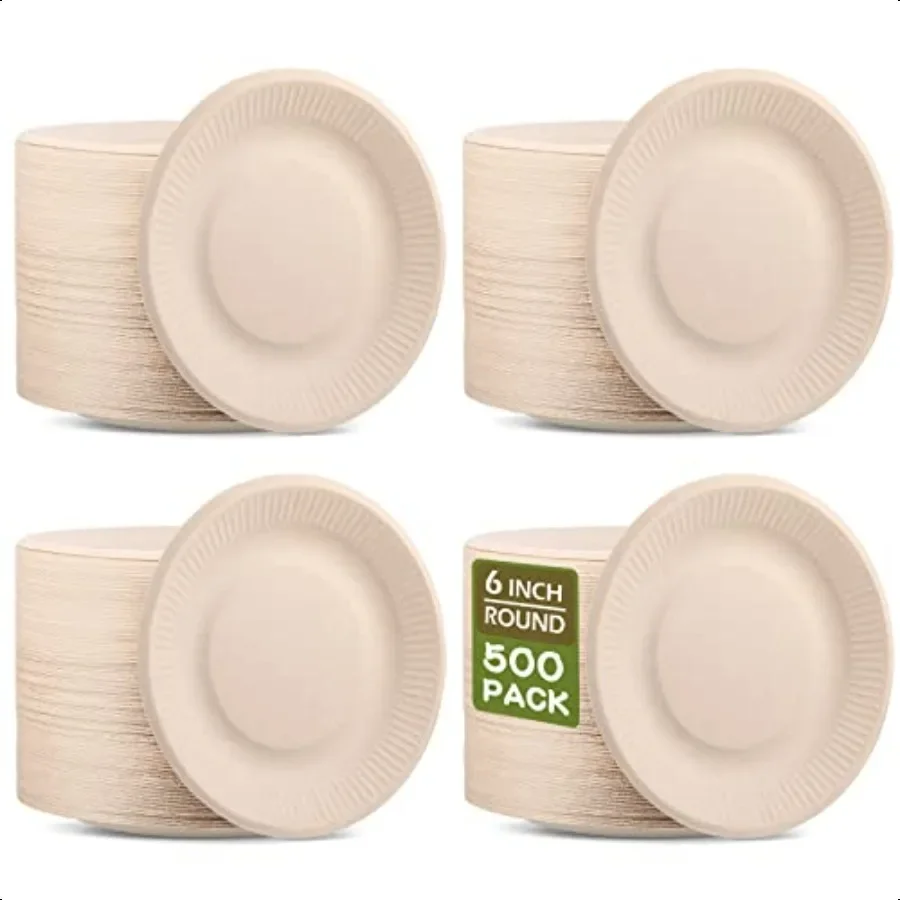 

500 Counts Paper Plates Bulk Heavy Duty Sugarcane Brown Paper Plates Bulk Small Dert Party Appetizer Cakes Restaurant Party pl