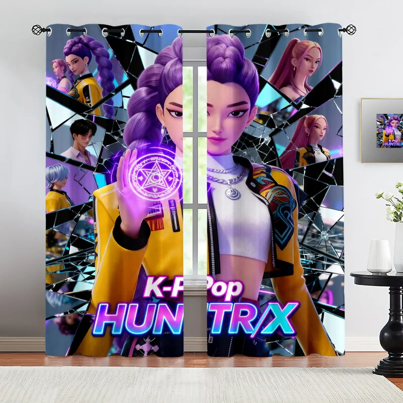2pcs Hasbro Kpop Blackout Curtains Light Blocking Broken Mirror Girl Anime Girl Grommet Window Drapes For Bedroom Living Room