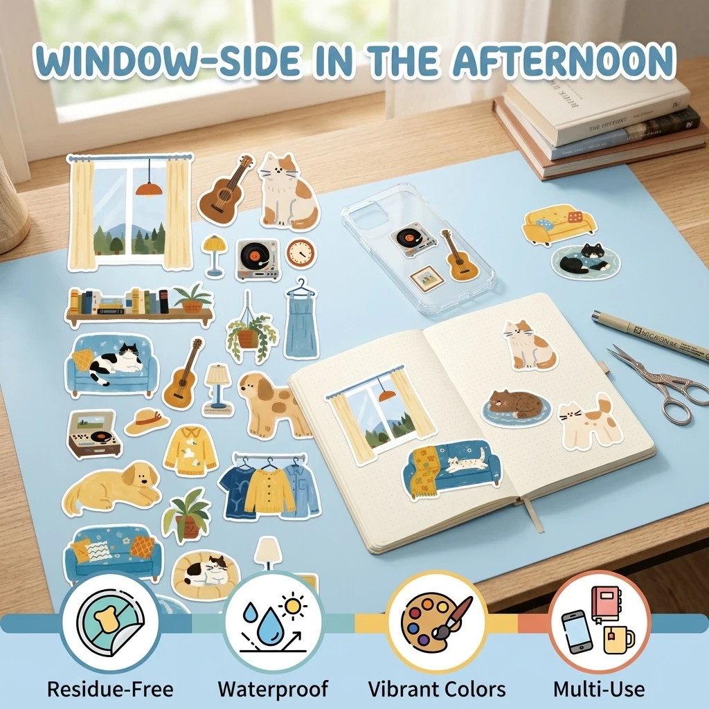 Vibrant Animal Stickers Decorative Decals for Scrapbooking Journaling Kids Crafts Waterproof PVC Non-Residue DIY Art Supplies