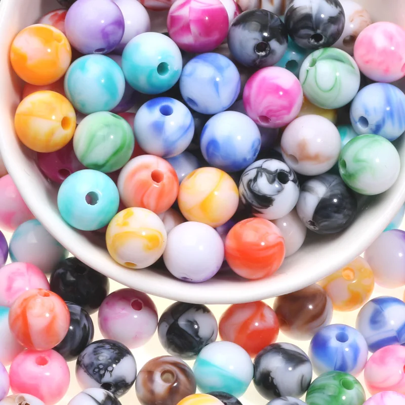 Round Balls Beads Necklaces Bracelets 10-200pcs Colored Marble Pattern Acrylic Spacer Beads For Jewelry Making DIY Accessories