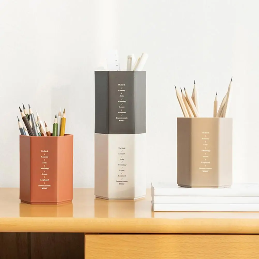 Helpful Pen Holder Stationery Pen Storage Box Multifunctional Hexagonal Opening Pencil Pot  Impact Resistant