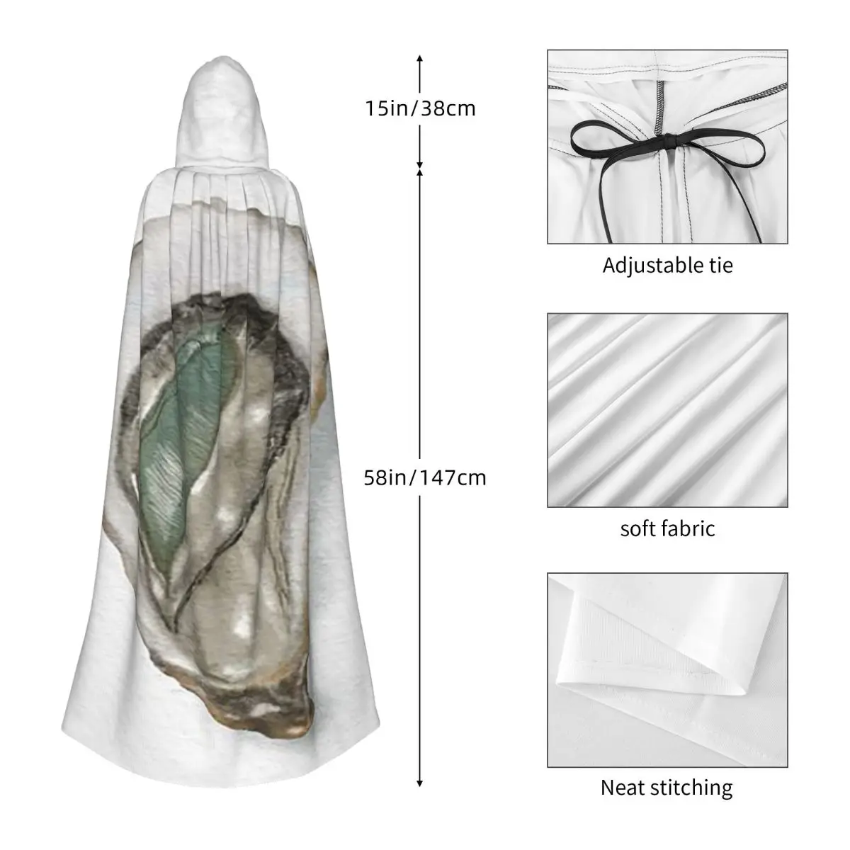 おいしい牡蠣ロングフード付きマント魔女中世コスチュームコスプレケープハロウィンコート大人ユニセックス