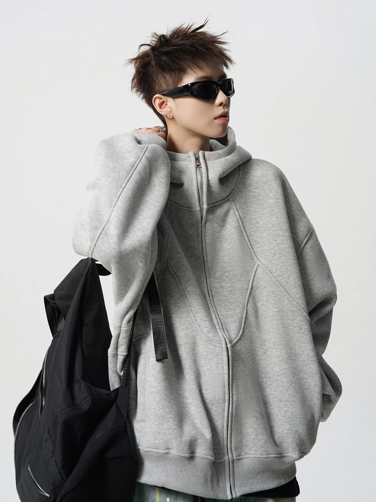American Deconstruction Hooded Jacket Men's Winter Splicing Sweater High Street Velvet Couple Hoodie