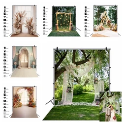 Spring Wedding Backdrops Flower Green Grass Tree Curtain Birthday Party Picnic Outdoor Scenic Photo Backgrounds For Photo Studio