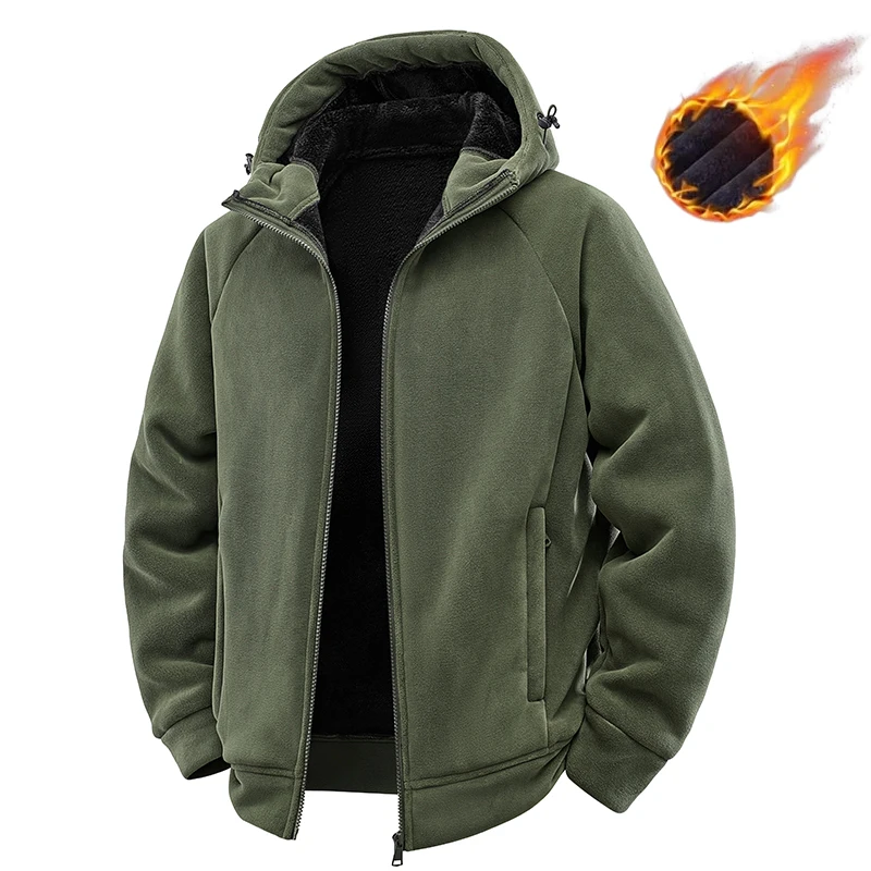 

Men's Hooded Polar Fleece Jacket Men Casual Fleece Lined Hooded Coats Winter Outdoor Windproof Zipper Thicken Warm Hiking Jacket