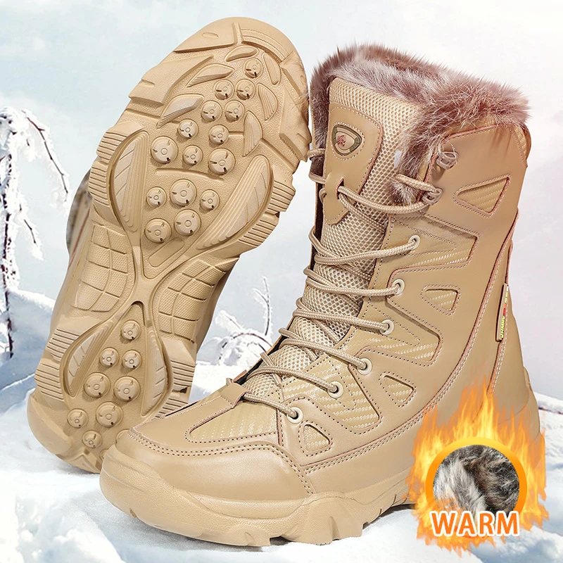 

CHRLCK Men's High-Top Fleece Lined Snow Boots Winter Platform Plush Comfortable Ankle Boots Large Size Mountain Climbing Boots