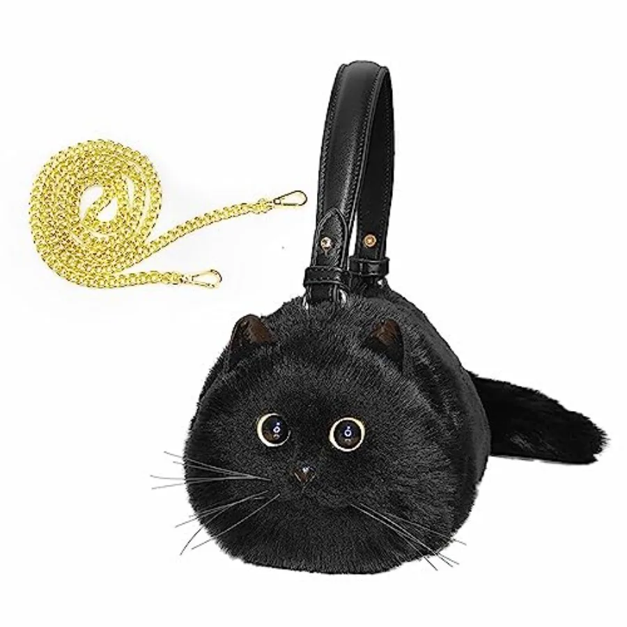 

HUIJUFU Realistic Puffy Plush Cat Shaped Crossbody Handbag for Women Realistic Puffy Plush