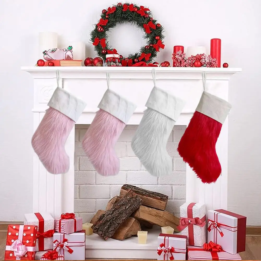 

Christmas Stocking Christmas Stocking with Lanyard Festive Plush Socks Bag for Holiday Party Tree Ornament Soft Cloth Gift Bag