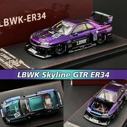 SW In Stock 1:64 LBWK Skyline GTR ER34 Super Silhouette Chameleon Opened Hood Diecast Diorama Car Model Collection Street Weapon