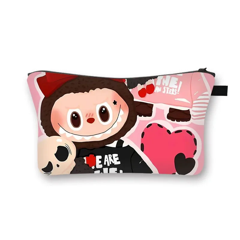 Labubu Cartoon Cute Woman Makeup Bag Girls Cartoon Polyester Stationery Bag Large Capacity Toiletry Storage Zipper Makeup Bag