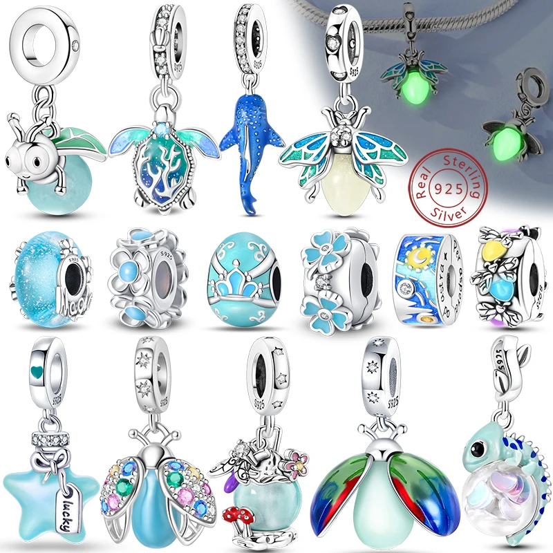 Original 925 Sterling Silver Glowing Luminous Firefly Butterfly Whale Shark Charm Beads Pendant for Bracelet DIY Charm Jewelry