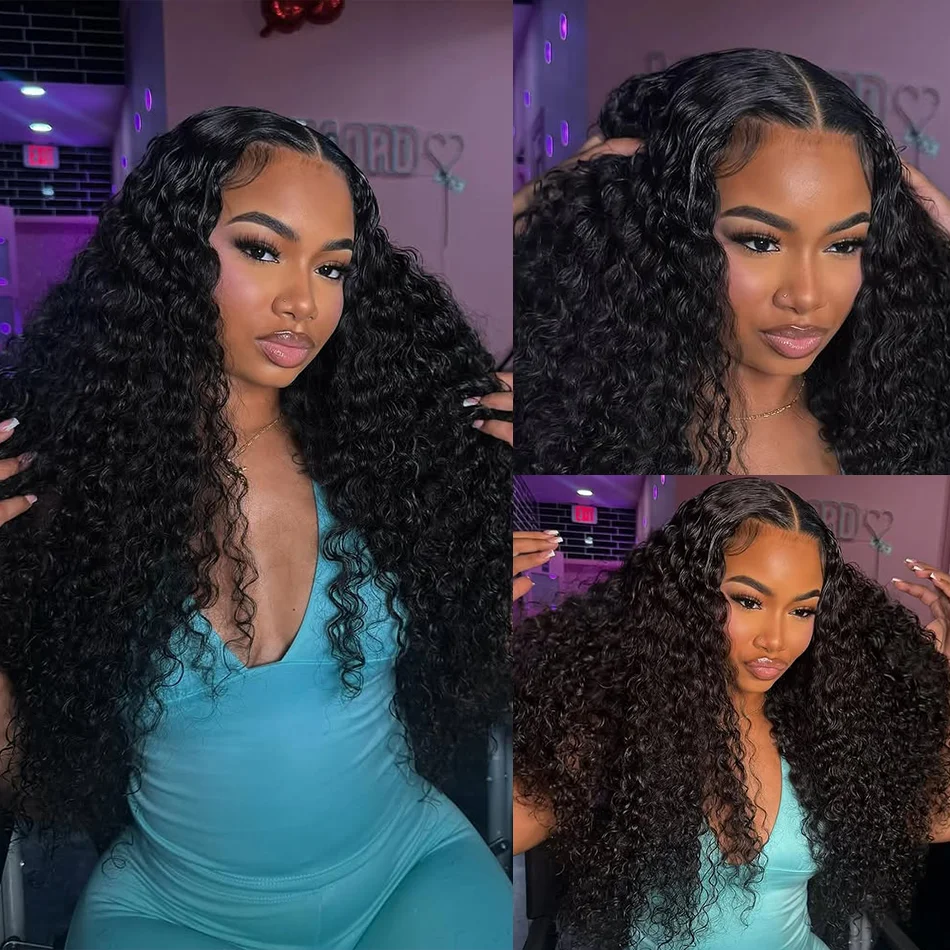 Curly Human Hair Wigs 13x4 Lace Front Wig 13x6 HD Lace Frontal Wig 250 Density Natural Black Water Wave Wig Pre Plucked Brazilian Remy Hair For Black Ladies