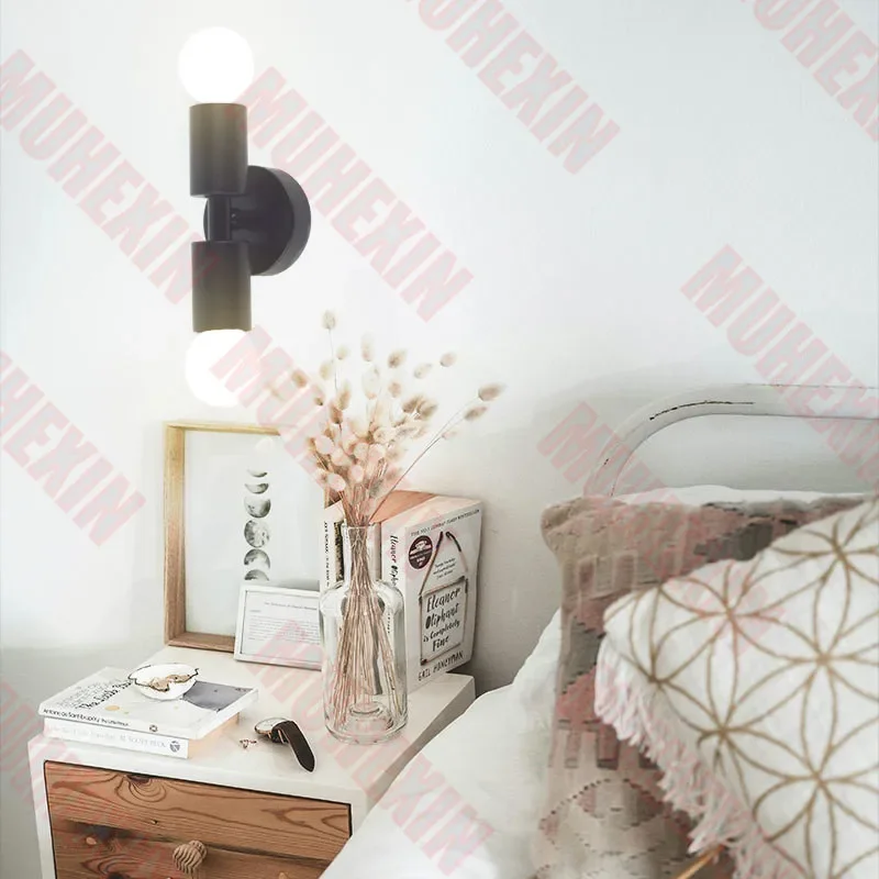 Double-headed Wall Lights E27 Lamp Base Bedroom Light Metal Case 7W LED Bulbs AC85-265V 3Color Lighting Changeable Home Deco