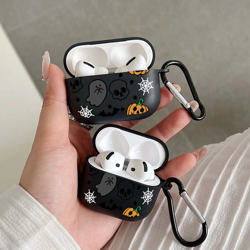 Funda protectora para auriculares inalámbricos con diseño de calabaza de Halloween para Airpods 4, 3, 1/2 Pro, 2 y Pro, funda suave para auriculares de dibujos animados de TPU