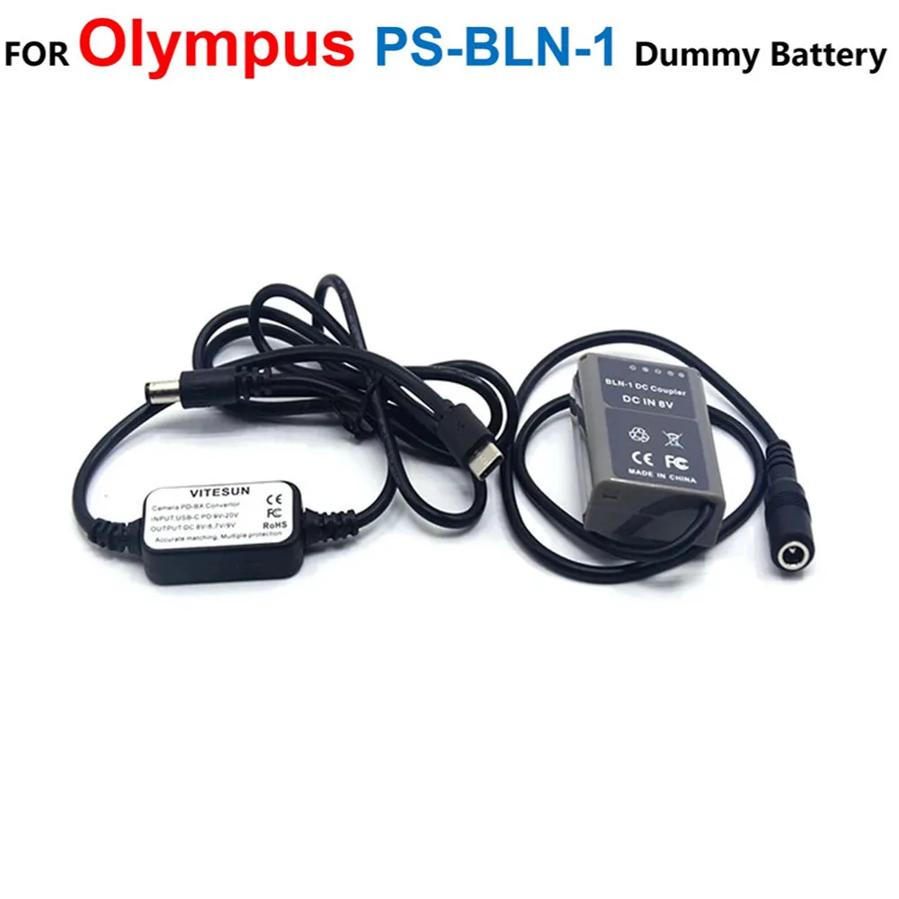 

USB C Power Bank Cable Adapter+BLN-1 DC Coupler PS-BLN1 Fake Battery For Olympus OM-D E-M5 II 2 E-M1 PEN F E-P5 Digital Camera