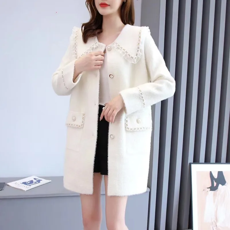 

UNXX High-end Trench Coat for Women Female Office Lady 2024 Spring New Chic Style Knit Mid-length Cardigan High Quality Blazer