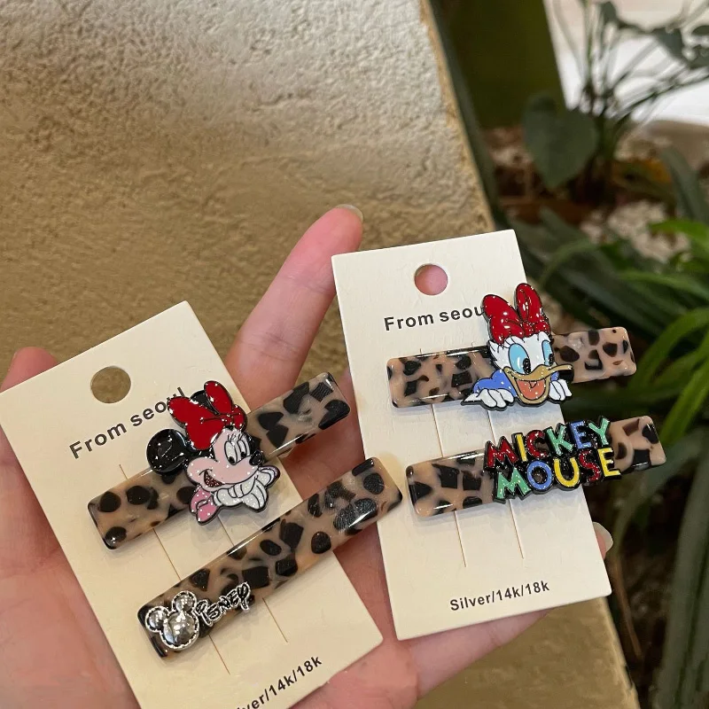 

Заколка для волос с изображением Минни Маус Диснея, креативный мультяшный леопардовый принт, челка, боковой зажим, кавайный хвост для девочек, аксессуары для волос, праздничные подарки