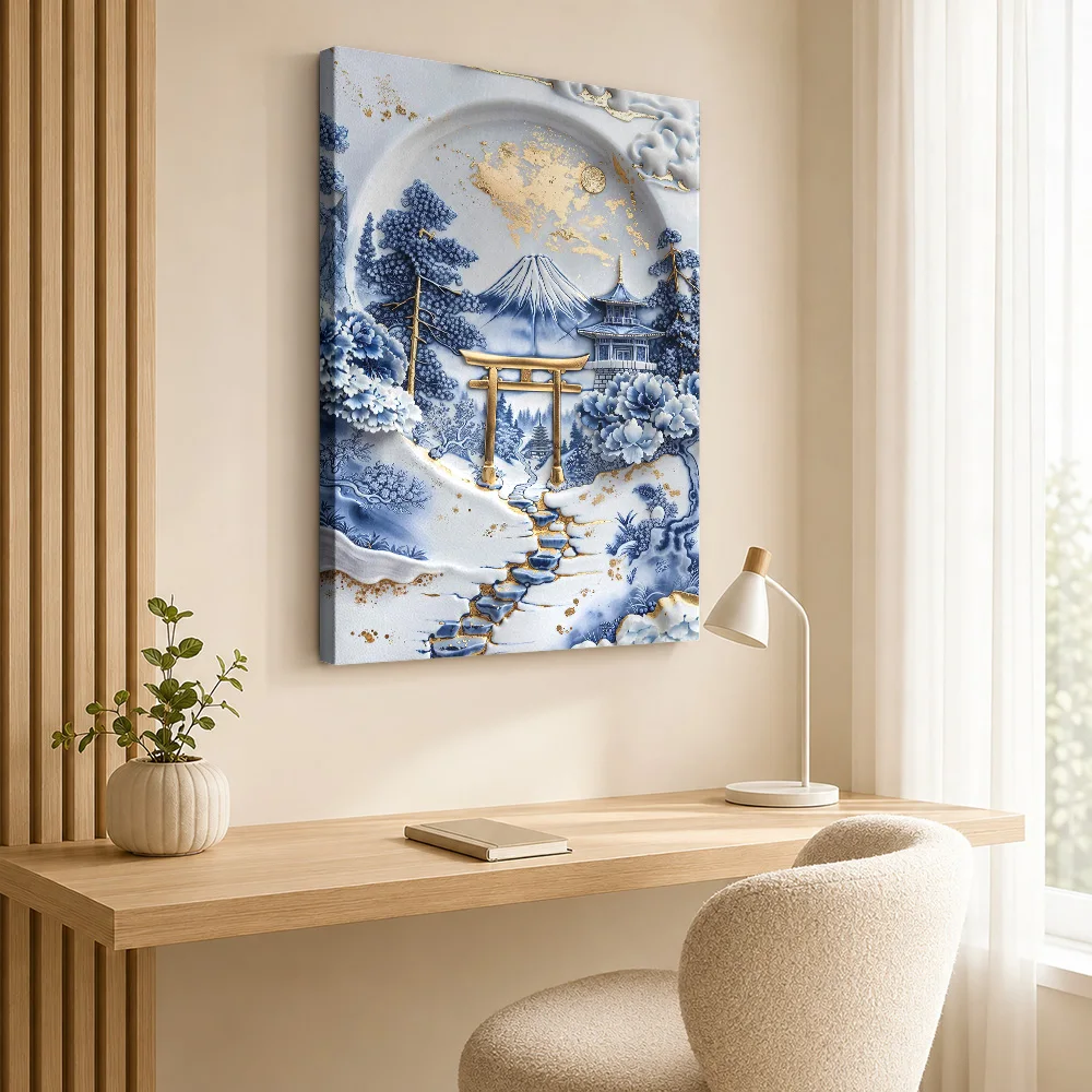 Japanese Porcelain Idyll Canvas Poster Custom Japanese Inspired Wall Art for Bedroom Meditation Room Decor Gift for Collectors