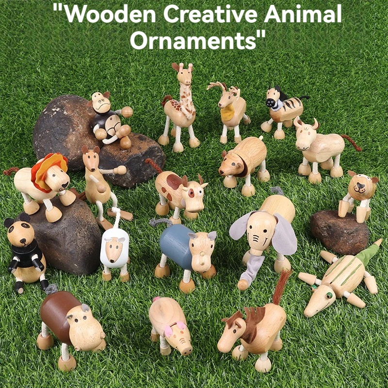 The event combines wooden animal toys such as elephants, monkeys, giraffes and lions as simulated animal model ornaments