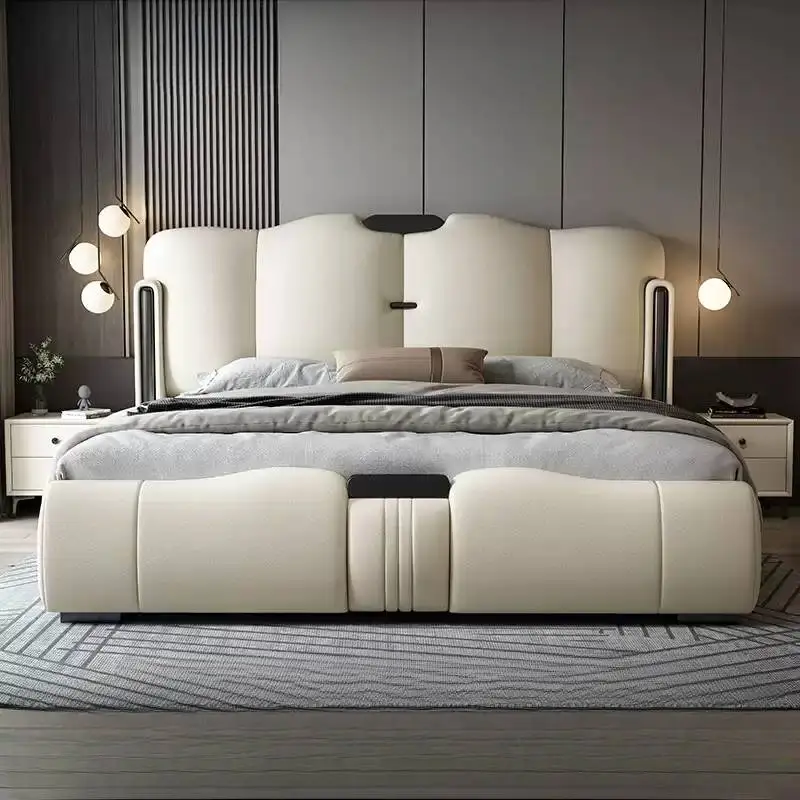 

Tall Headboard Double Bed Nordic Elegant Pretty Luxury Solid Wood Bed Frame King Sets Modern Cama Matrimonio House Accessories